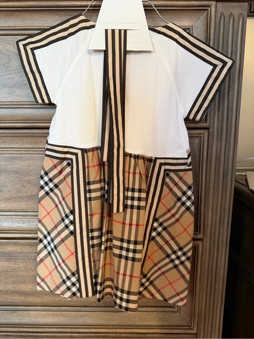 Burberry White Top with Beige Check Plaid Skirt